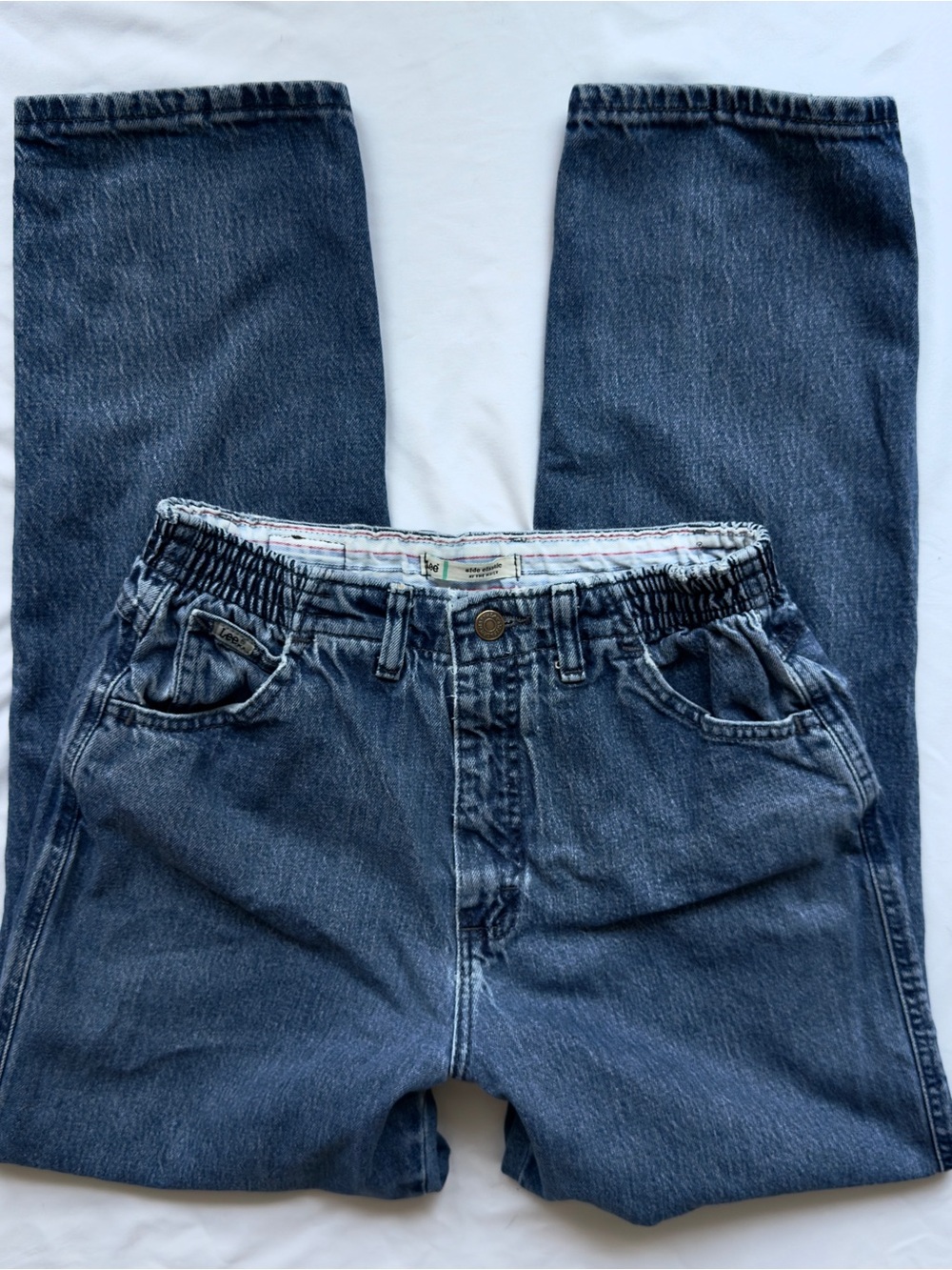 vintage 90s Lee elastic high waisted dark wash mom jeans size 24”